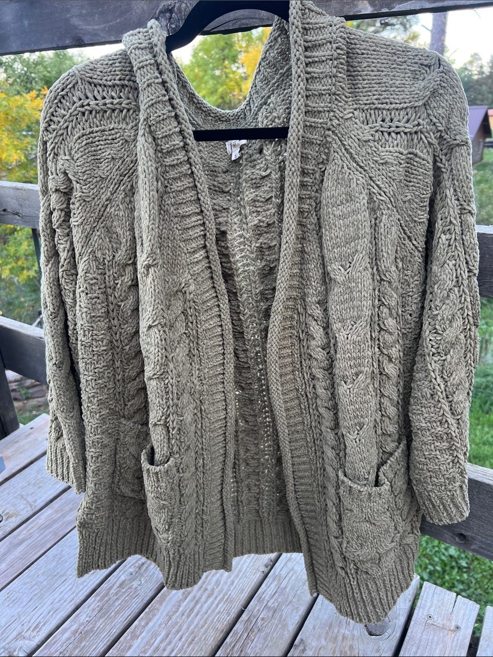 POL Olive Cable Knit Open-Front Women's Sweater Cardigan